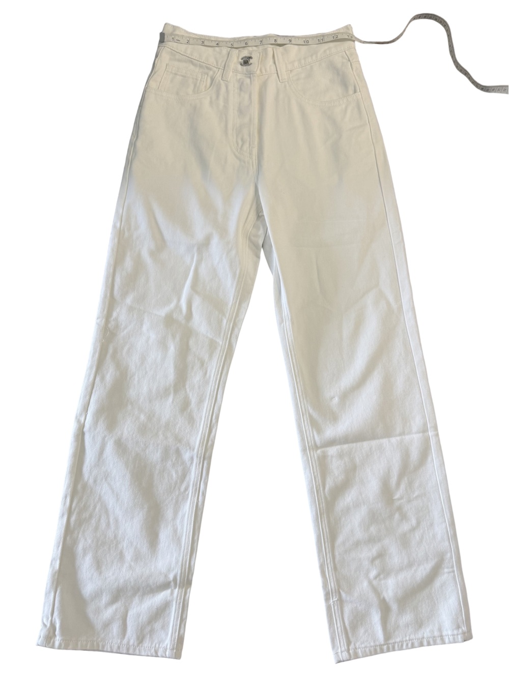 Chanel White Jeans with Classic CC Turn-lock Button Closure